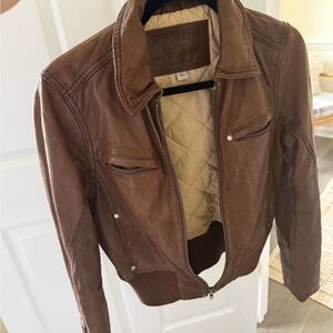 Brown Leather Jacket | Vintage True Religion Leather Bomber Jacket